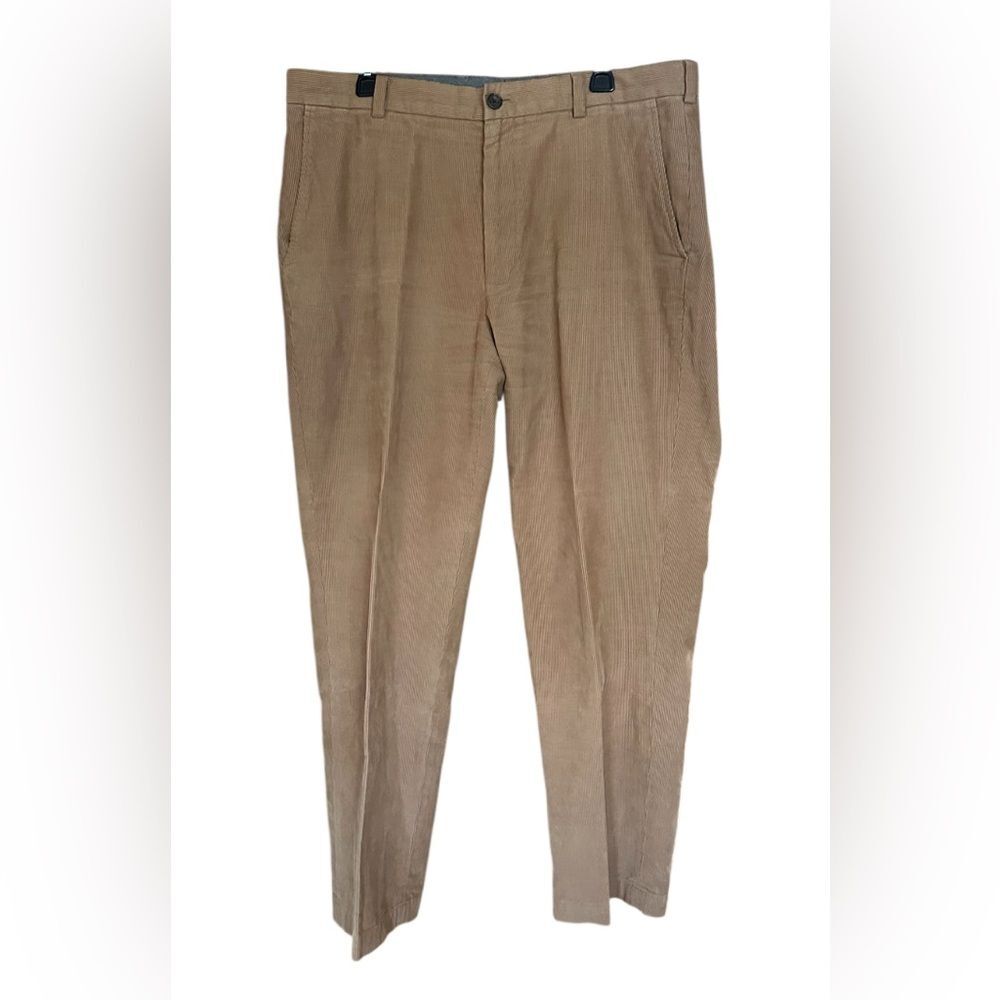 Brooks Brothers Clark Mens Tan Corduroy Flat Front Straight Leg Pants 38x32